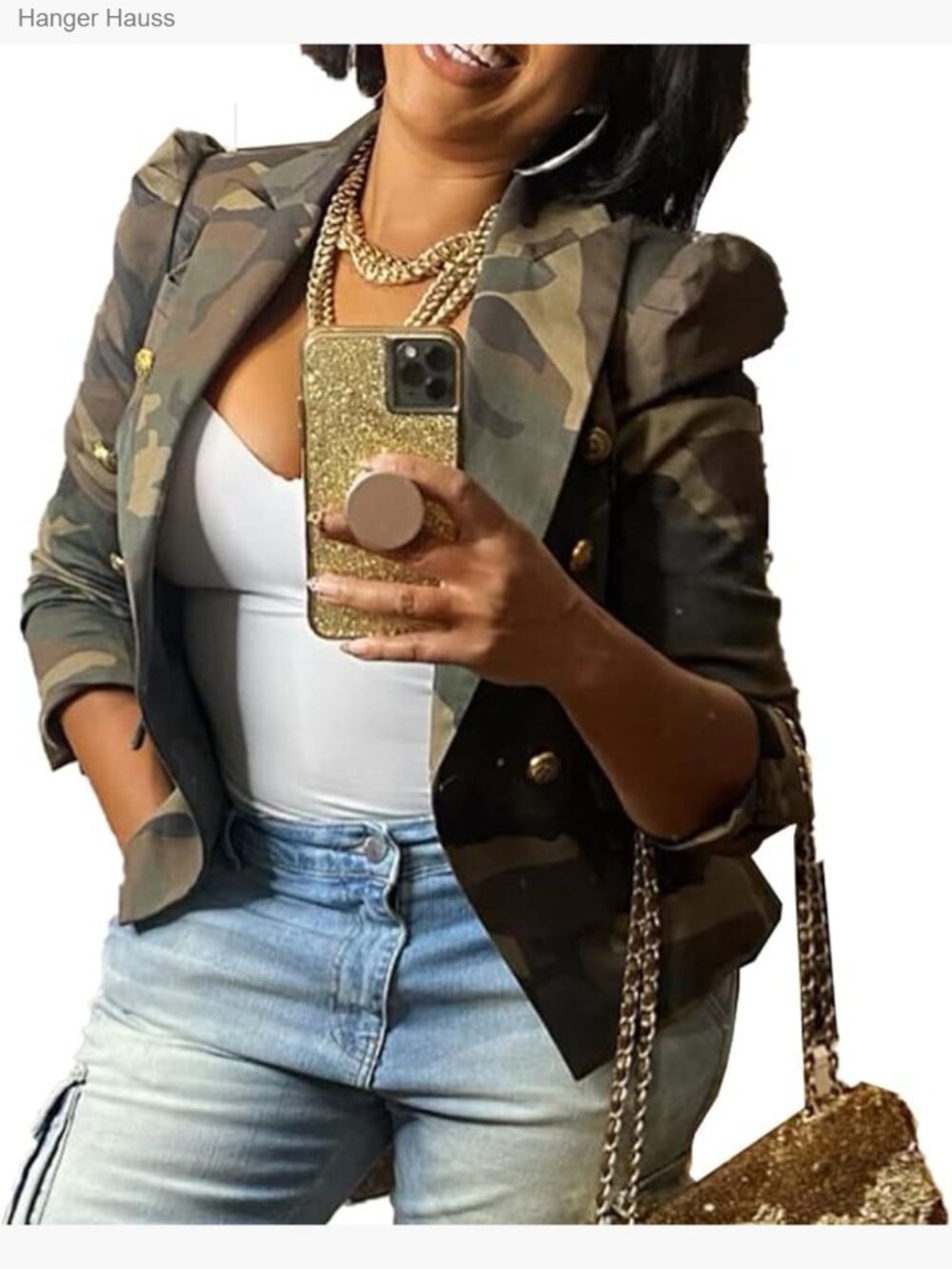 Lightweight Casual Long Sleeve Camo Blazer Jacket with Pockets